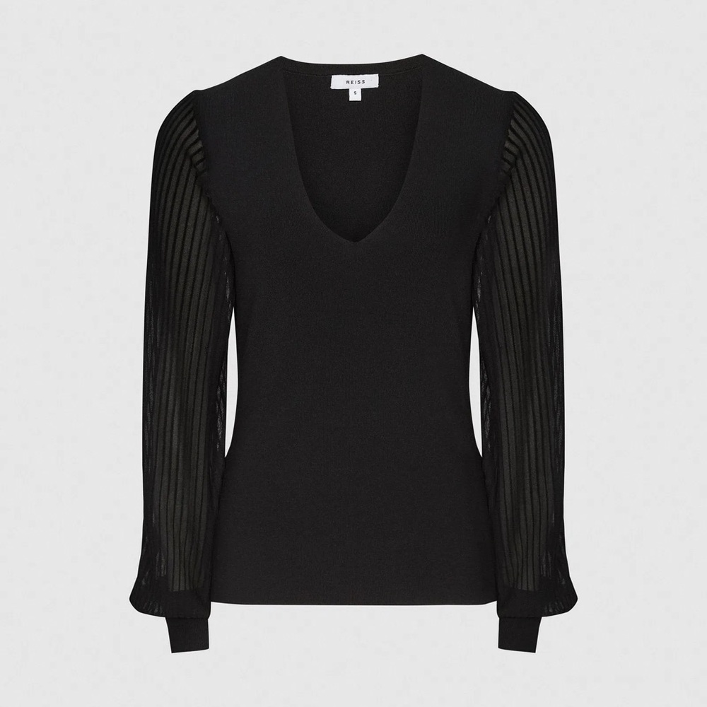 Reiss Classic Black V-Neck Blouse